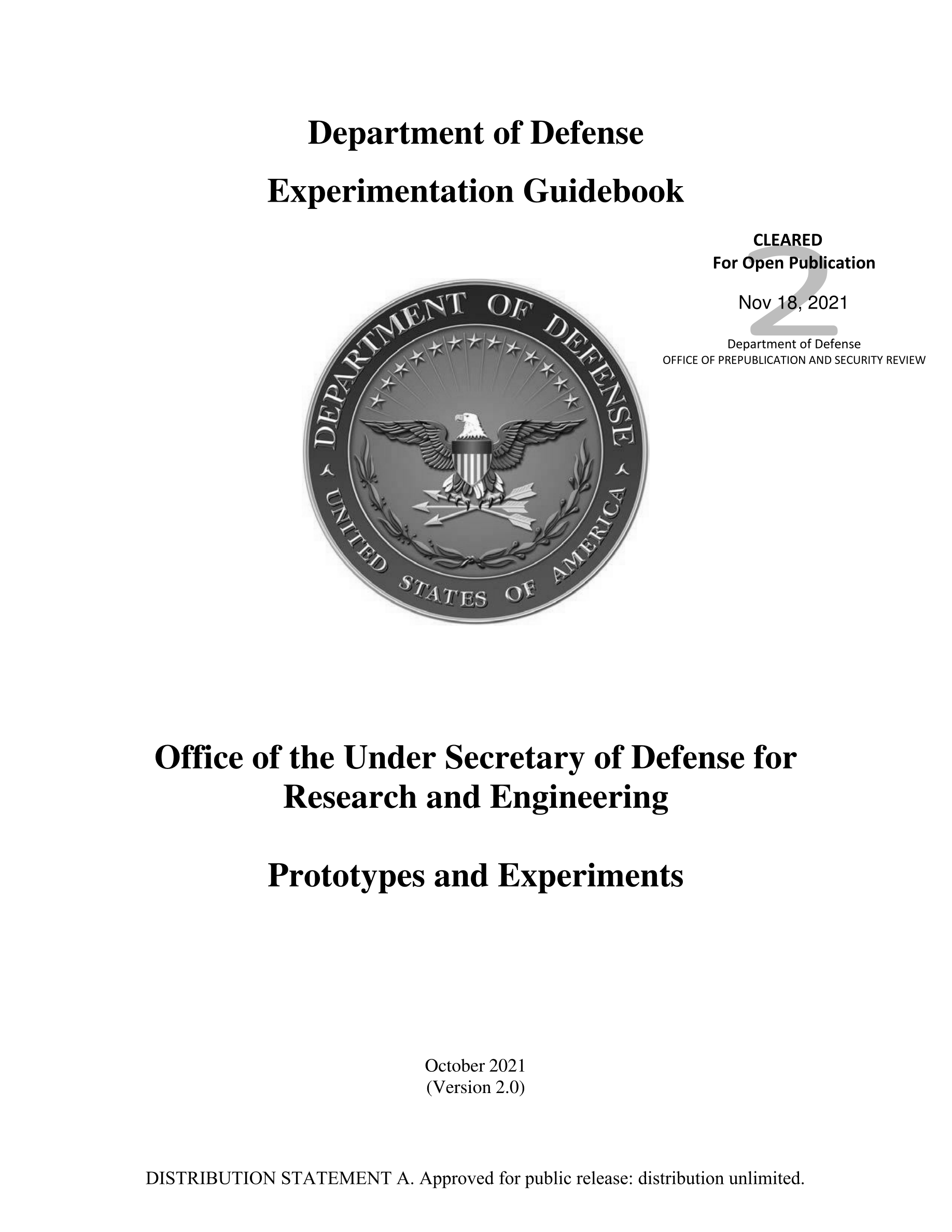 国防部实验指南 Department Of Defense Experimentation Guidebook 美国国防部，2021年，35页 ...