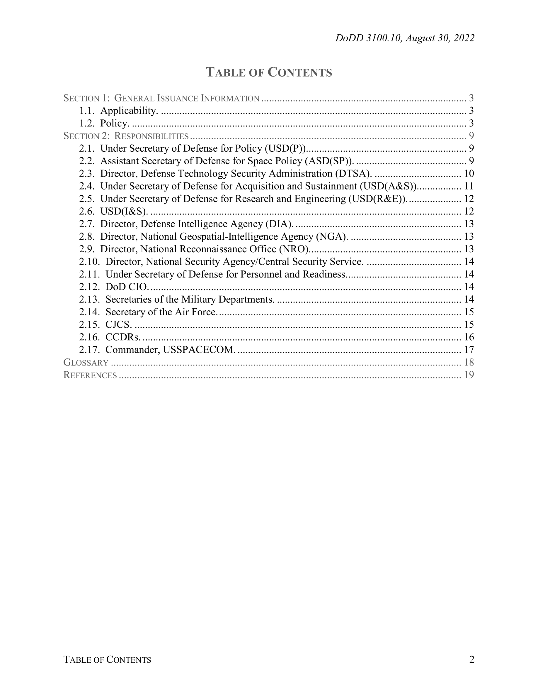 国防部指令DODD 3100.10 太空政策 DOD DIRECTIVE 3100.10 SPACE POLICY 美国防部，2022年，20